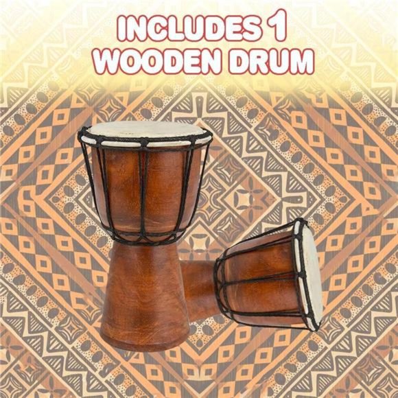 8 Inch Mini Wooden Toy Drum -Rustic Brown Wood and Authentic Design -Fun Musical - Picture 3 of 5